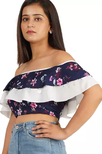 Blue off shoulder ruffle top