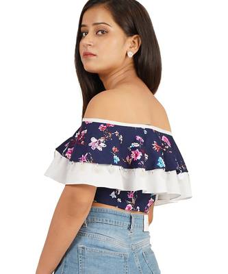 Blue off shoulder ruffle top 4