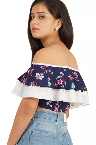 Blue off shoulder ruffle top