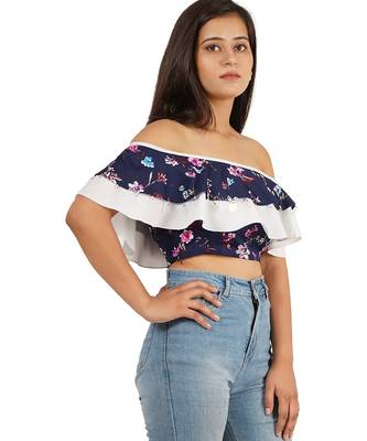 Blue off shoulder ruffle top 5