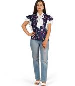 Blue & white ruffle sleeve top