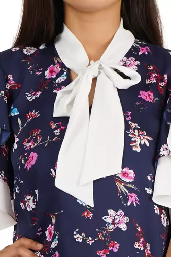 Blue & white ruffle sleeve top