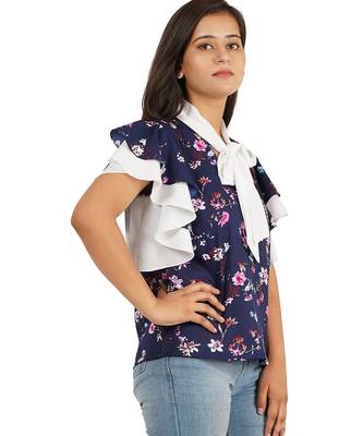 Blue & white ruffle sleeve top 4
