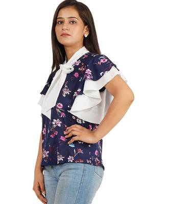 Blue & white ruffle sleeve top 5