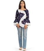 Blue & white full sleeve ruffle top