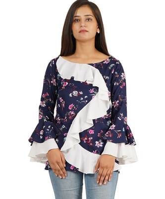 Blue & white full sleeve ruffle top 2