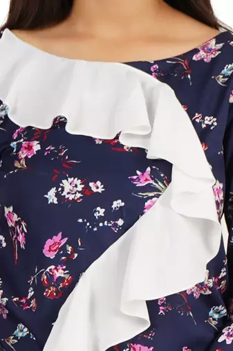 Blue & white full sleeve ruffle top