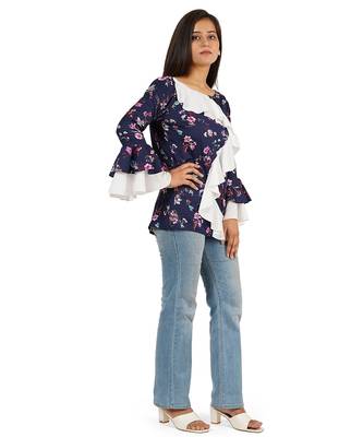 Blue & white full sleeve ruffle top 4