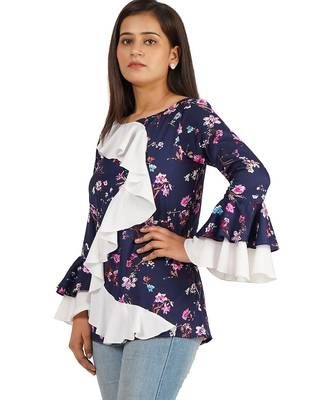 Blue & white full sleeve ruffle top 5