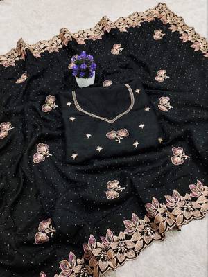 Black Color embroidery work Silk Sree 1
