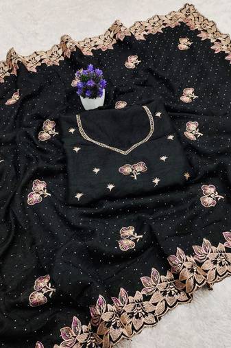 Black Color embroidery work Silk Sree