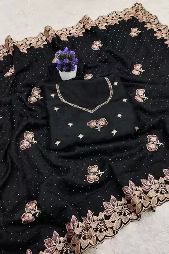 Black Color embroidery work Silk Sree
