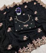 Black Color embroidery work Silk Sree