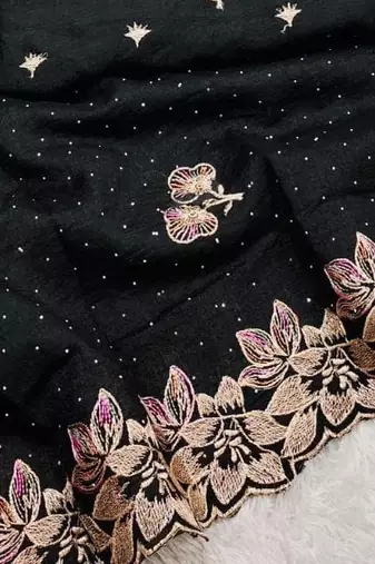 Black Color embroidery work Silk Sree
