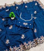 BlueColor embroidery work Silk Sree