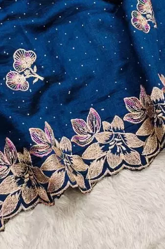 BlueColor embroidery work Silk Sree