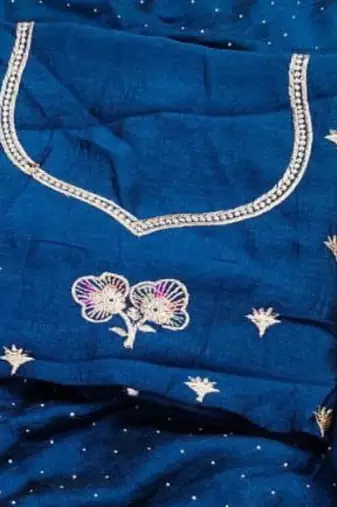 BlueColor embroidery work Silk Sree
