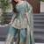 Teal green fandy silk heavy thread embroidery work kurta with sharara set