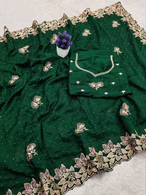 Green Color embroidery work Silk Sree 1