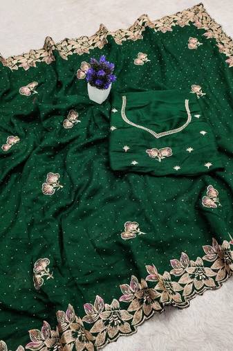 Green Color embroidery work Silk Sree