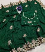 Green Color embroidery work Silk Sree