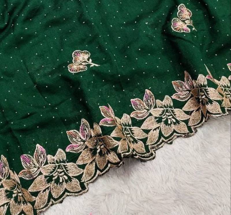 Green Color embroidery work Silk Sree