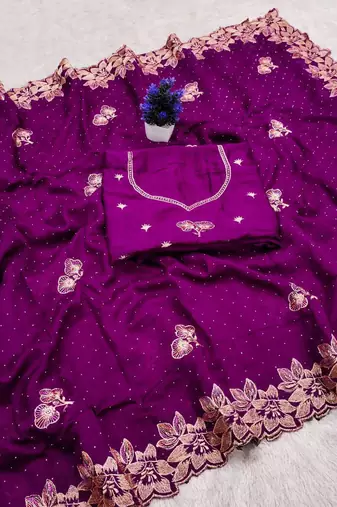 Lavender Color embroidery work Silk Sree
