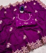 Lavender Color embroidery work Silk Sree