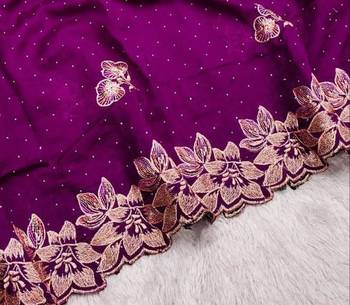 Lavender Color embroidery work Silk Sree 2
