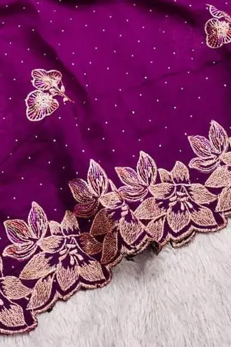 Lavender Color embroidery work Silk Sree