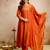 Orange vichitra silk heavy thread embroidery work kurta pant set