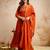 Orange vichitra silk heavy thread embroidery work kurta pant set