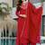 Red vichitra silk heavy thread embroidery work kurta pant set