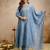 Sky blue vichitra silk heavy thread embroidery work kurta pant set