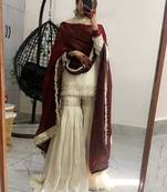 Cream chinon silk heavy thread embroidery work kurta with sharara set