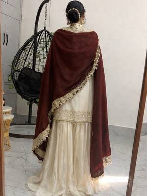 Cream chinon silk heavy thread embroidery work kurta with sharara set 3