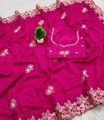 Rani Pink Color embroidery work Silk Sree
