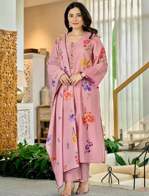 Pink chanderi butti printed kurta pant set 1