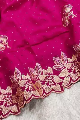 Rani Pink Color embroidery work Silk Sree