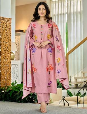 Pink chanderi butti printed kurta pant set 2