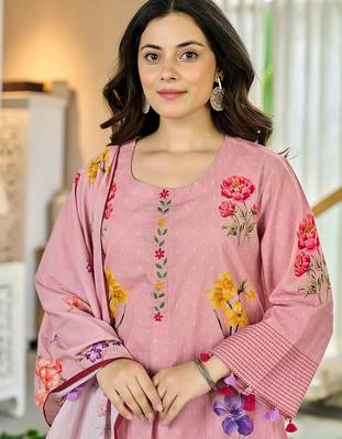 Pink chanderi butti printed kurta pant set 4