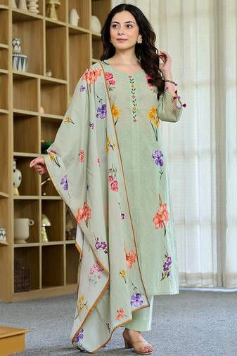 Pista chanderi butti printed kurta pant set