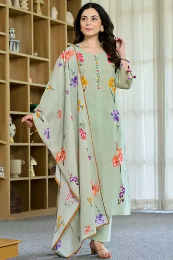 Pista chanderi butti printed kurta pant set