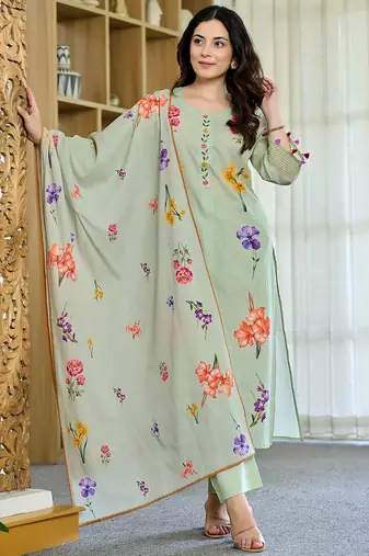 Pista chanderi butti printed kurta pant set