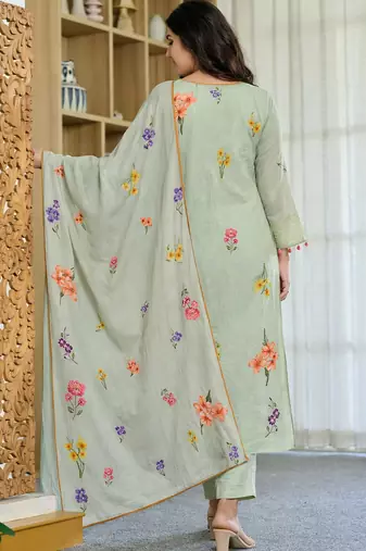Pista chanderi butti printed kurta pant set