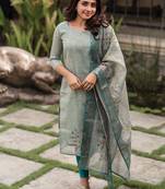 Pista green cotton printed kurta with dupatta
