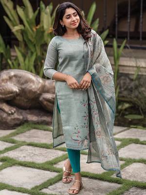 Pista green cotton printed kurta with dupatta 2