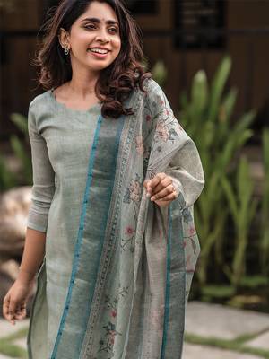 Pista green cotton printed kurta with dupatta 3