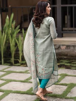 Pista green cotton printed kurta with dupatta 4