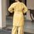 Yellow french crepe heavy thread embroidery work kurta with pant